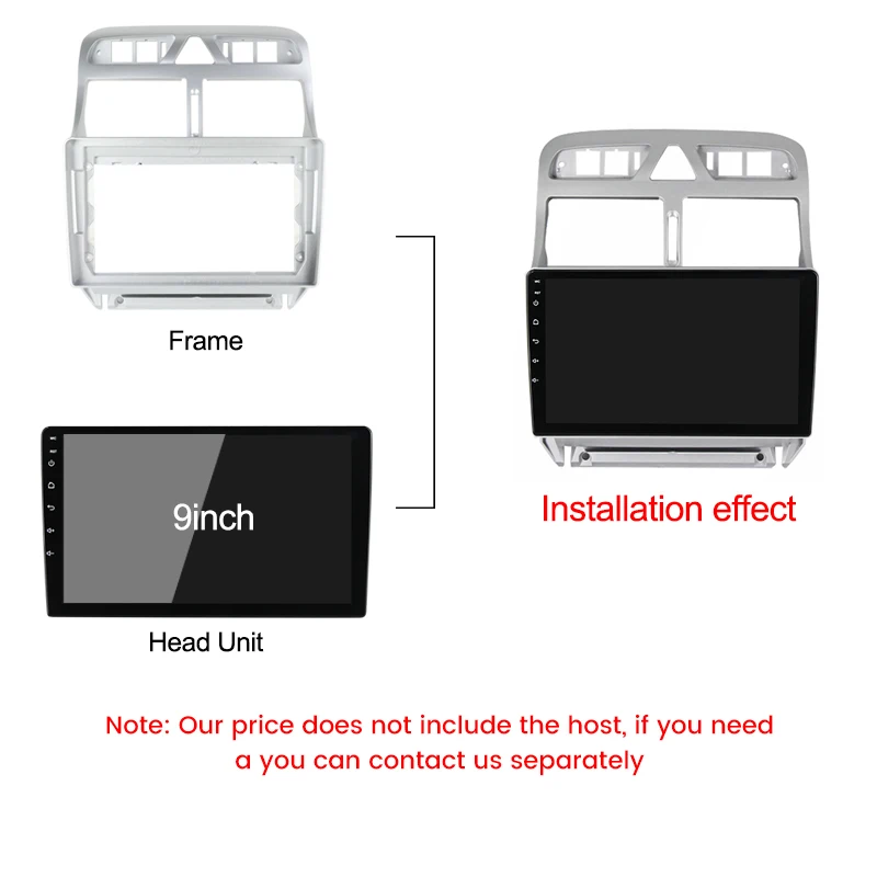 Автомобильная рама для радиоприборной панели 2DIN 9 дюймов пластиковая Peugeot 307 2004-2013