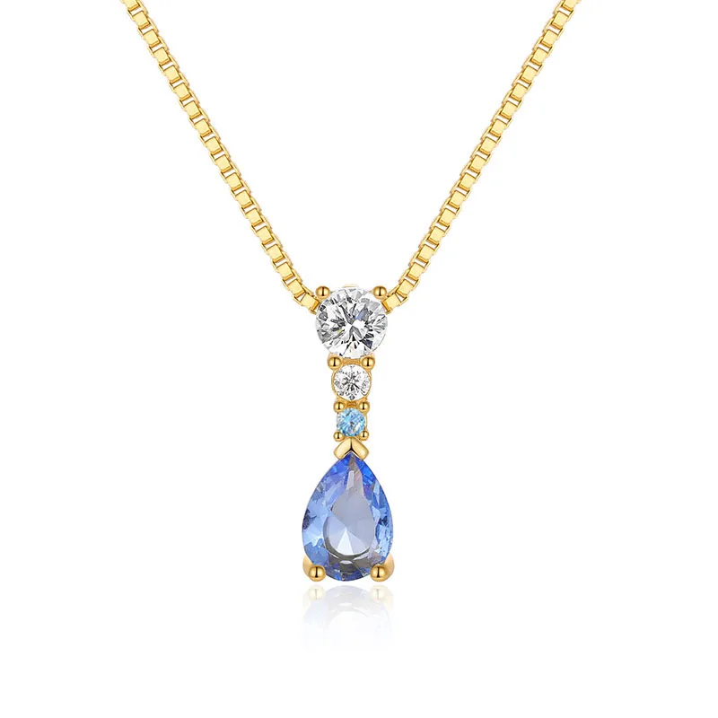 CANNER Blue Pink Gemstone Necklace For Women 925 Sterling Silver Colored Zircon Wedding Jewels Luxury Long Chain Pendente