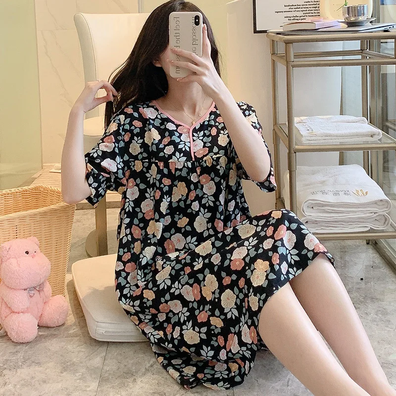 Summer Dress Sexy Sleepwear Women Night Gown Cotton Silk Girl Nightdress