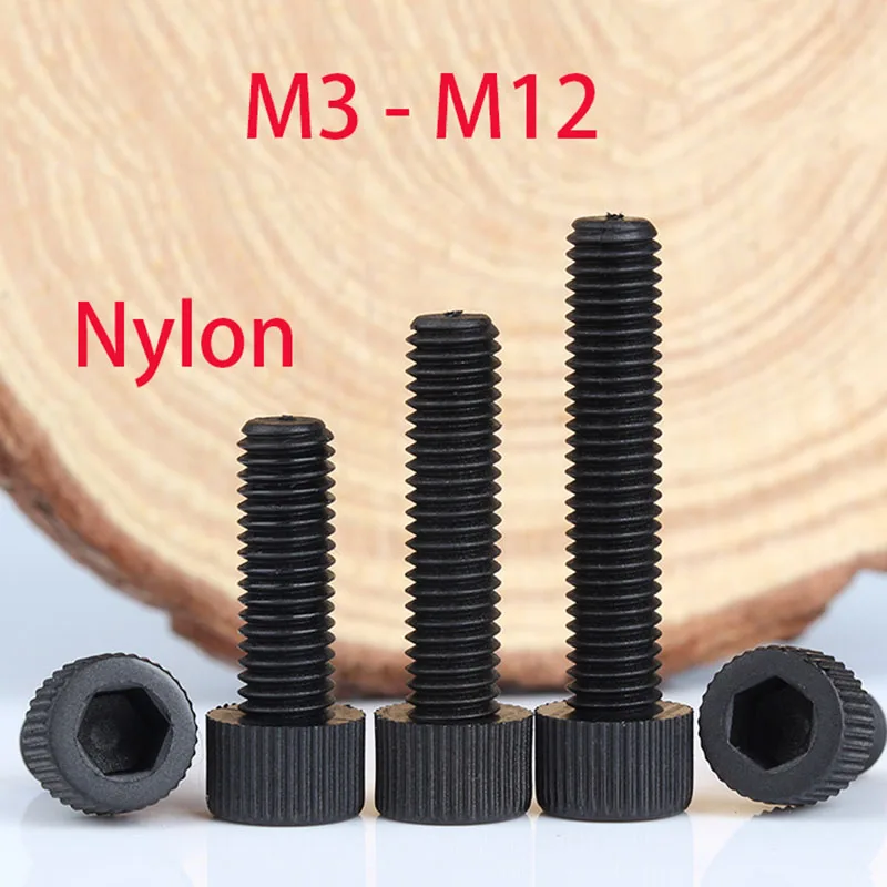 

3-80pcs Nylon Socket Cap Screws Bolts Black Plastic M3 M4 M5 M6 M8 M12 Cylinder Cup Hex Head Allen Bolts Screw