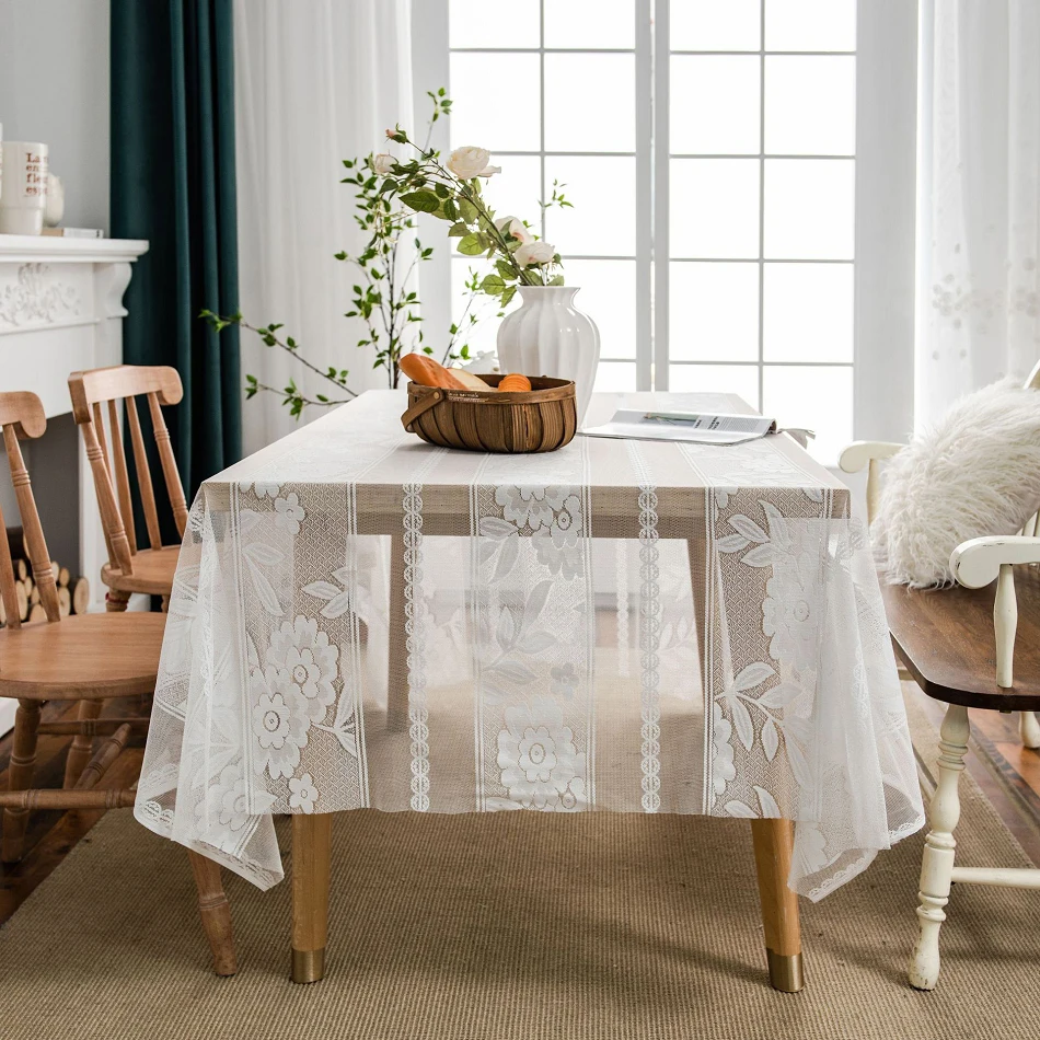 

Romantic Floral White Lace Hollow Tablecloth Rectangle Dinner Banquet Wedding Party Decoration Table Cloth Home Decor 150x350cm