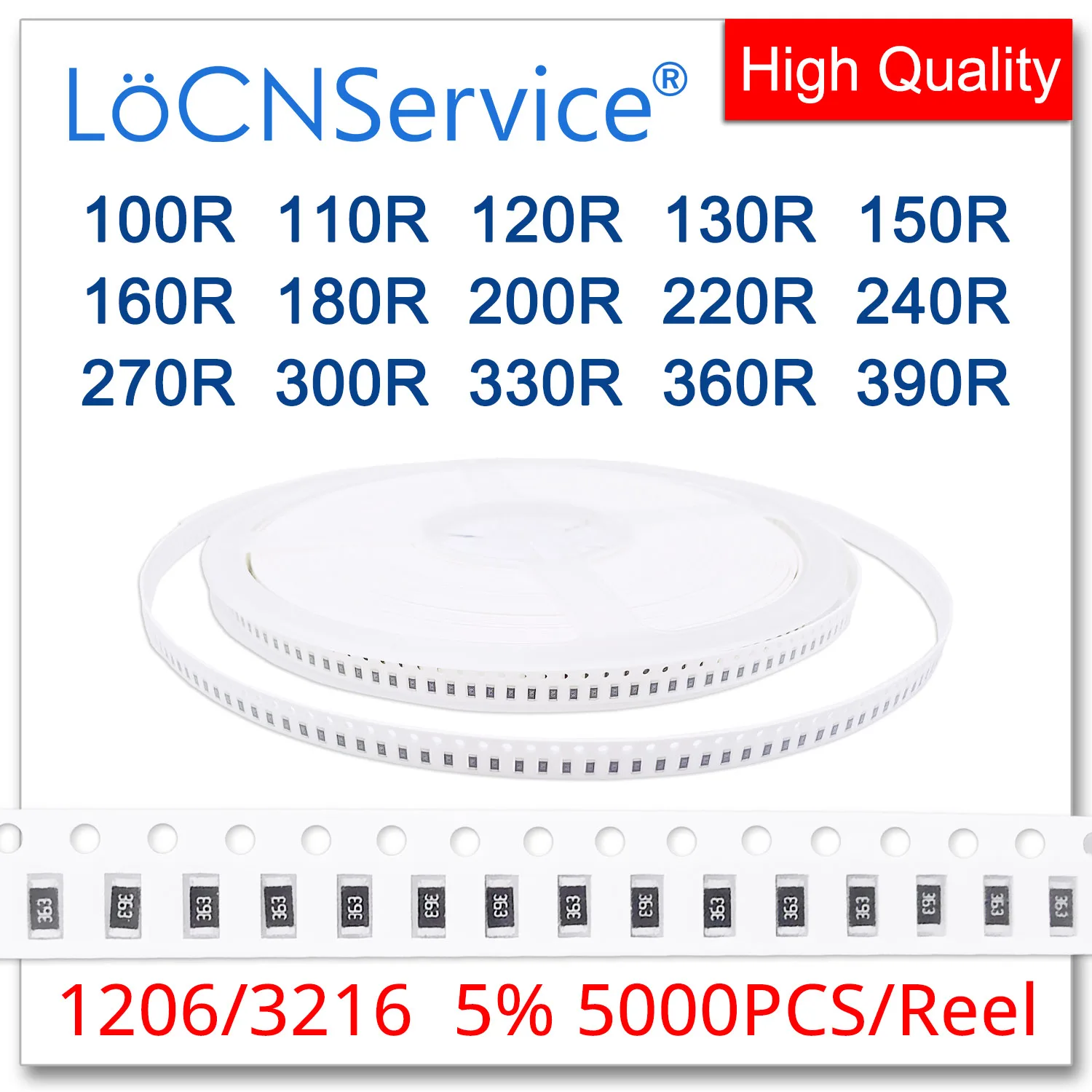 

LoCNService 1206 J 5% 5000pcs 100R 110R 120R 130R 150R 160R 180R 200R 220R 240R 270R 300R 330R 360R 390R smd 3216 resistor OHM