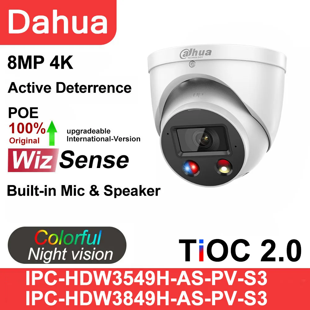 

Dahua IP Camera 8MP 5MP IPC-HDW3849H-AS-PV-S3 ColorVu Tioc 2.0 4K Built-in Mic Speaker WizSense Security Surveillance Camera