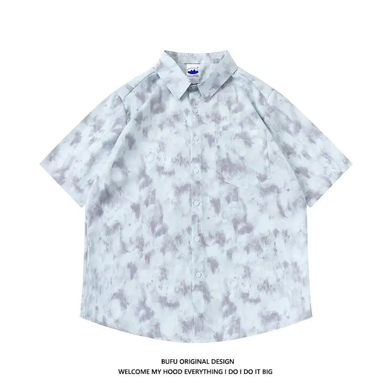 Tie-Dyed Short-Sleeved Shirt for Men and Women Summer Couple Clothes Fried Street Sweet Cool Style Shirt Coat Top for Men