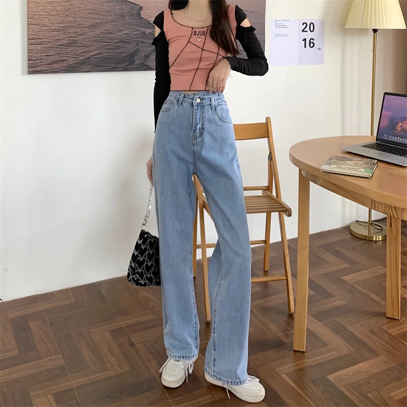 

DD1280 Jeans new irregular oblique button high waist wide leg pants design niche trousers women's jeans