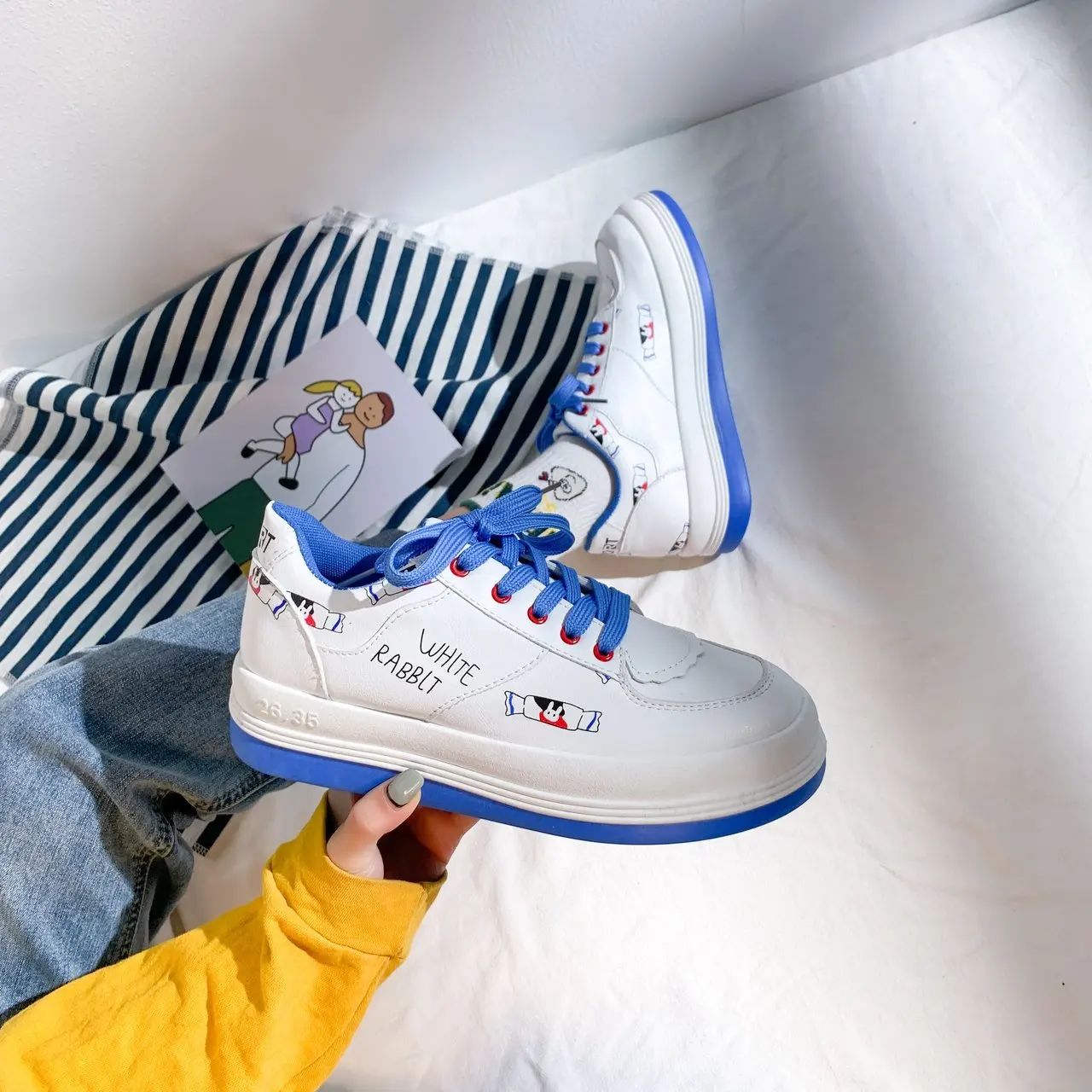 

Blue Cute Lolita Sneakers Korean Harajuku Style Kawaii Women Shoes Tea Party Loli Sweet Women Shoes Casual Shoes