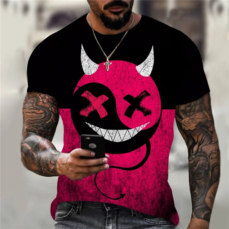 

Spring and summer new men's T-shirt Casual Short Sleeve hip hop smiling face print oversized t-shirt men's round neck top