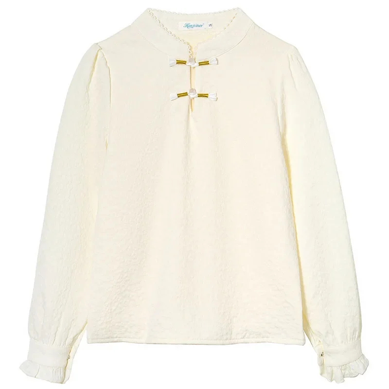 Новая зимняя блузка с длинным рукавом и воротником-стойкой женская рубашка