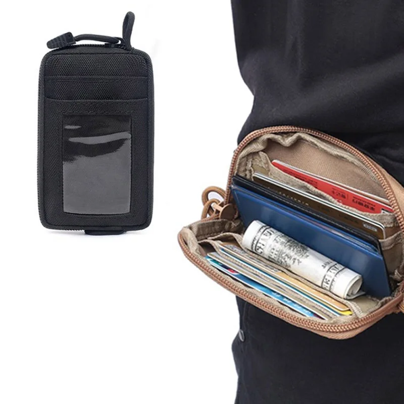 

Tactical Mini Wallet Card Money Key Pack Waist Bag Nylon with Free Carabiner Camping Hiking Outdoor Waterproof Belt Small Pouch