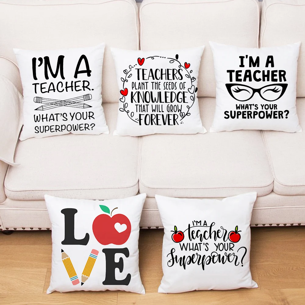

Teacher Life Cushion Cover Love Print Square Polyester Pillow Cases Gift for Teacher Home Decor Sofa Pillows Cojines Decorativos
