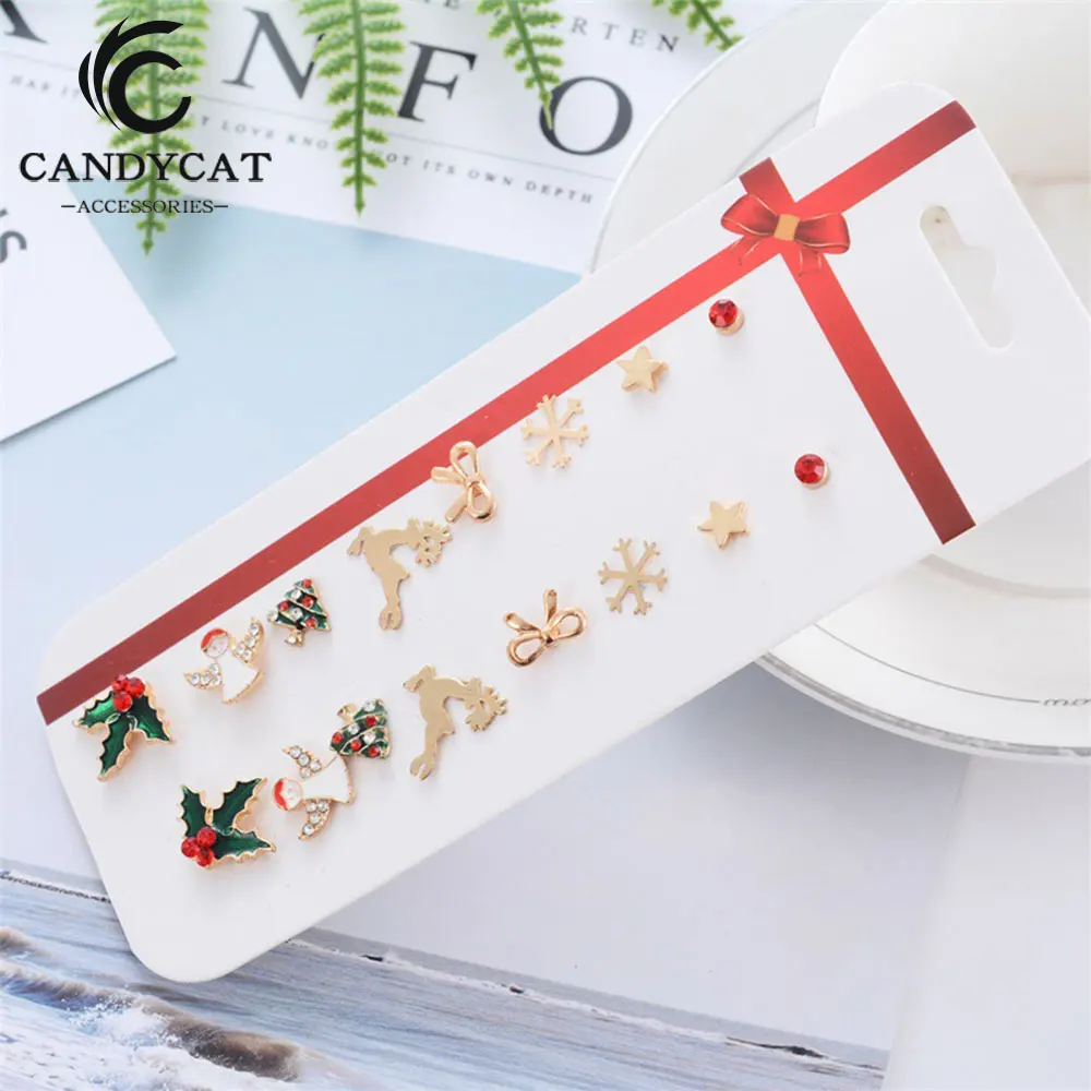 

8 Pairs Gold Stud Earrings for Women Kids Cute Small Christmas Jewelry Ear Studs Xmas Gifts Brincos Bijoux Piercing Pendientes