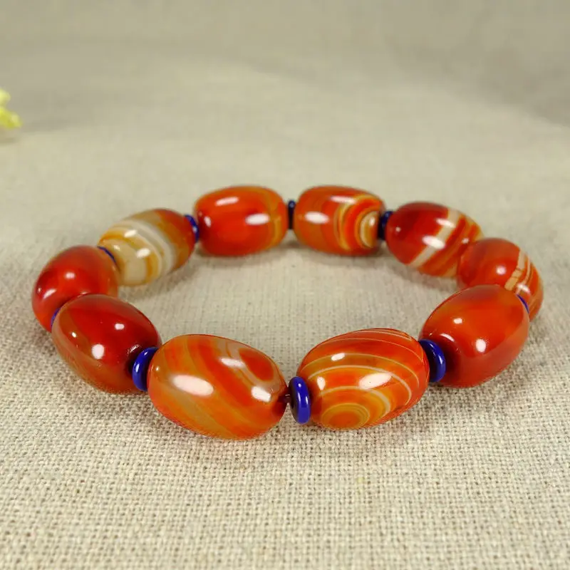 

Natural 100% real chalcedony red agate jade Bless peace round oval beads bracelets for woman men Gift with jade bracelet