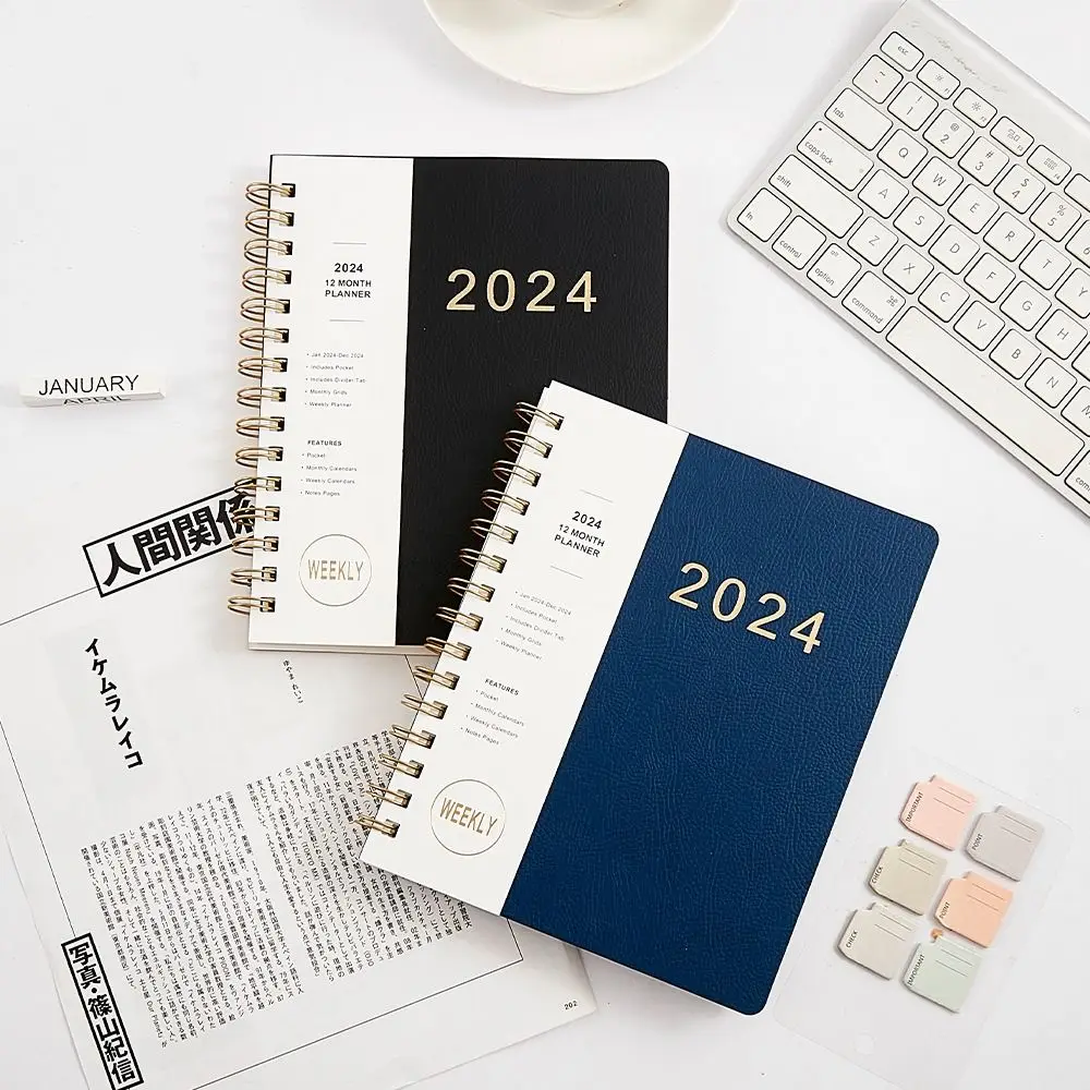 

Printed Tabs 2024 Planner Calendar Notebook Wirebound Thick Paper Daily Weekly Planner 12 Months 365 Days