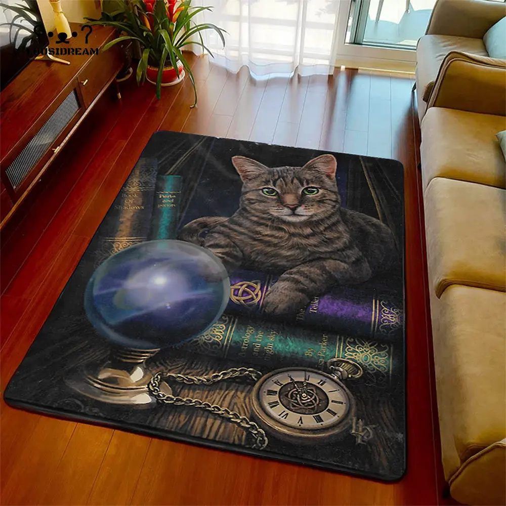 

Halloween Witch Black Cat Carpet Lucifer Cat Mysterious Divination Witchcraft Baphomet Living Room Bedroom Area Rugs Door Mat