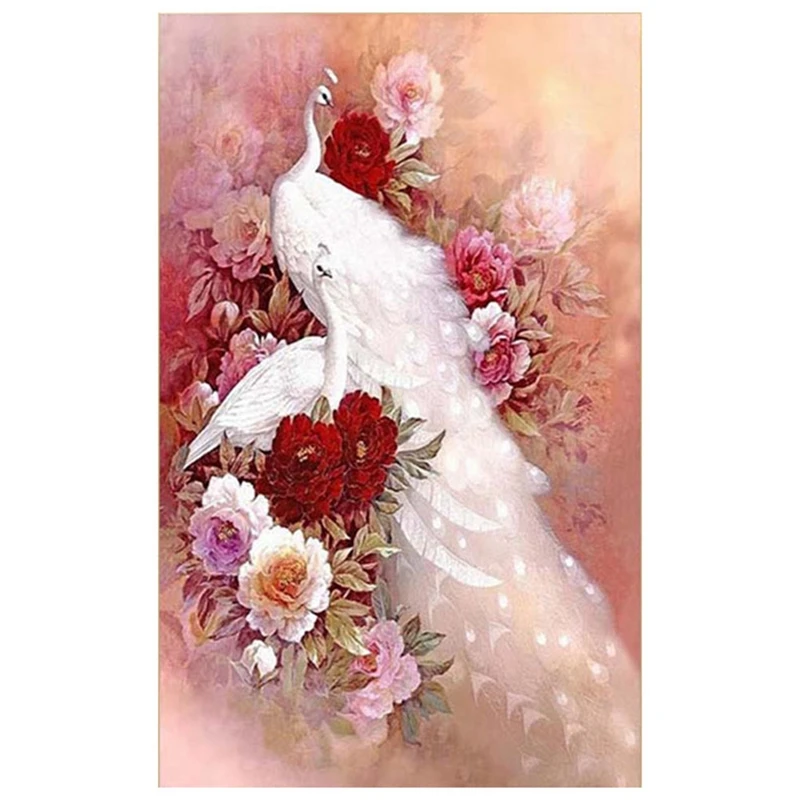 

DIY Diamond Painting Diamond Embroidery Round Resin Diamond Cross Stitch Home Wall Decor 30X40cm,White Peacock