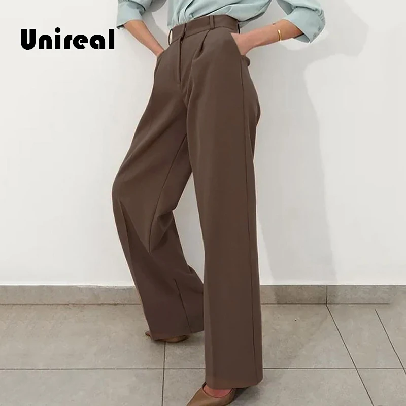 

Unireal 2023 корейская мода Женский блейзер брюки офисные женские повседневные Прямые брюки костюм длинные брюки
