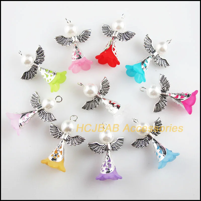10 шт. смешанные Милые Акриловые ангельские антикварные серебряные подвески в