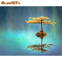 ruopoty coloring by number yellow tree kits for adults handpainted diy frame picture by number landscape home decoration gift