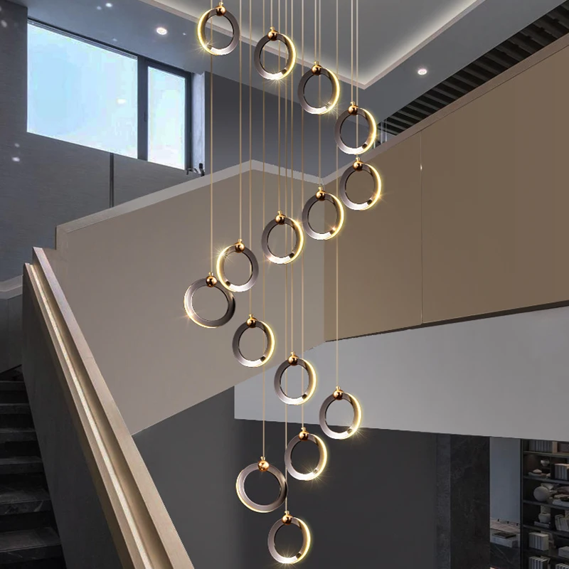 

Modern Shiny Rings Led Chandeliers Lighting Living Dining Room Decor Pendant Lights Bar Stair Loft Villa Hanging Lamp Luminaire