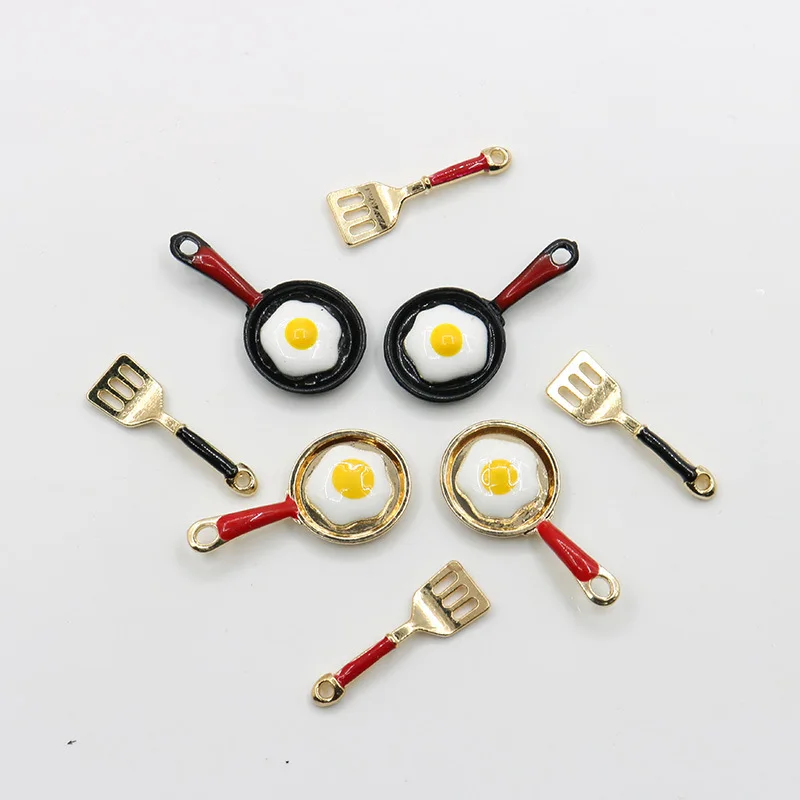 

10Pcs/Lot Funny Enamel Fried Egg Pan Charms Kitchen Ware Pendant Fit DIY Jewelry Making Handcrafted Accessories