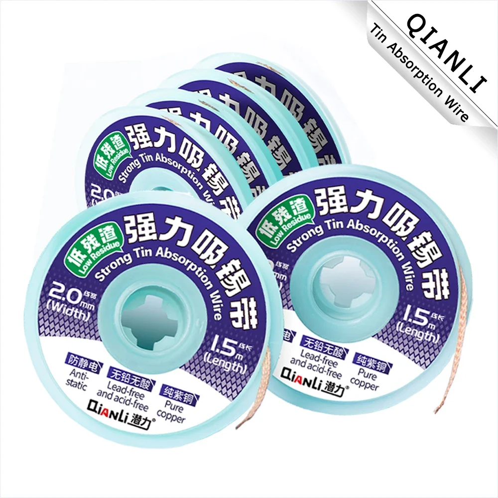 

Tin Absorption Wire QIANLI Strong Tin Absorption Tape Strong Cleaning Low Residue Anti-static Lead-free Tin Removal Repair Tool