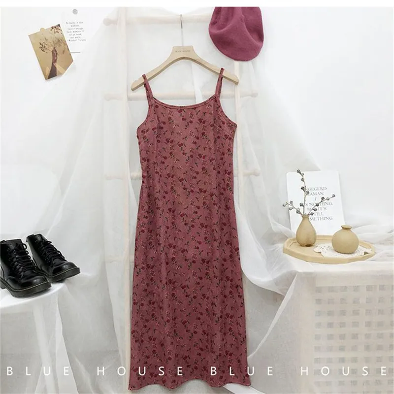 

Sleeveless Dress Women Simple Print Sexy Daily Spring Corduroy Retro Soft Lovely BF Trendy Popular Charm Spaghetti Strap Vintage