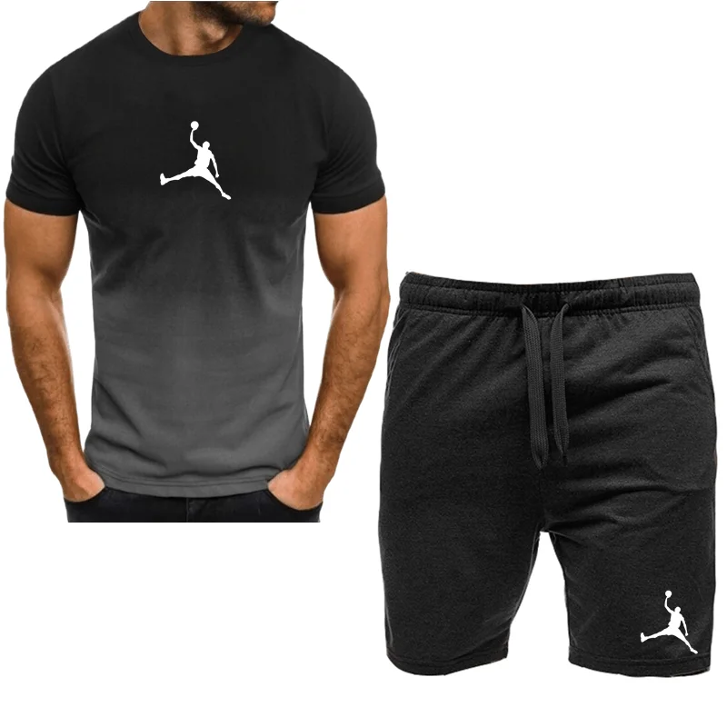 2023 Summer Hot Men's T-shirt+Shorts Set Men's Sports Set Brand LOGO Print Leisure Fashion Cotton Short Sleeve T-shirt Set