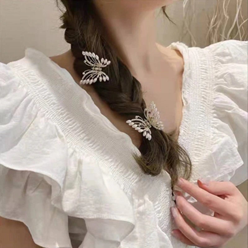 

Новинка жемчужный Хрустальный зажим для волос женский высокий хвост маленькая бабочка зажим боковой зажим задняя головка аксессуары для д...