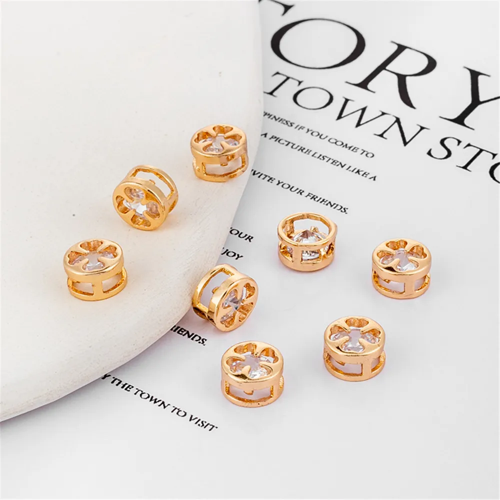

Light gold inlaid zircon 8mm round pendant diy accessories bracelet necklace pendant