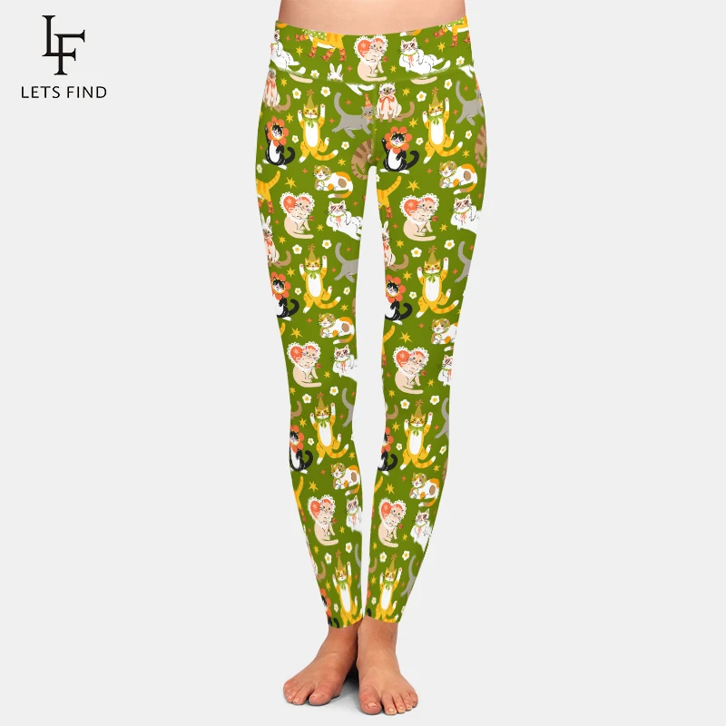 Новинка женские брюки LETSFIND с высокой талией и милым рисунком кошки высокое