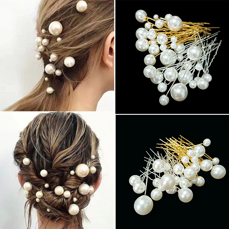 

18pcs Simulated Pearl Bridal Wedding Hairstyle Design Tools Women U-shaped Headdress Hair Accessories Pin Metal Hair Sticks