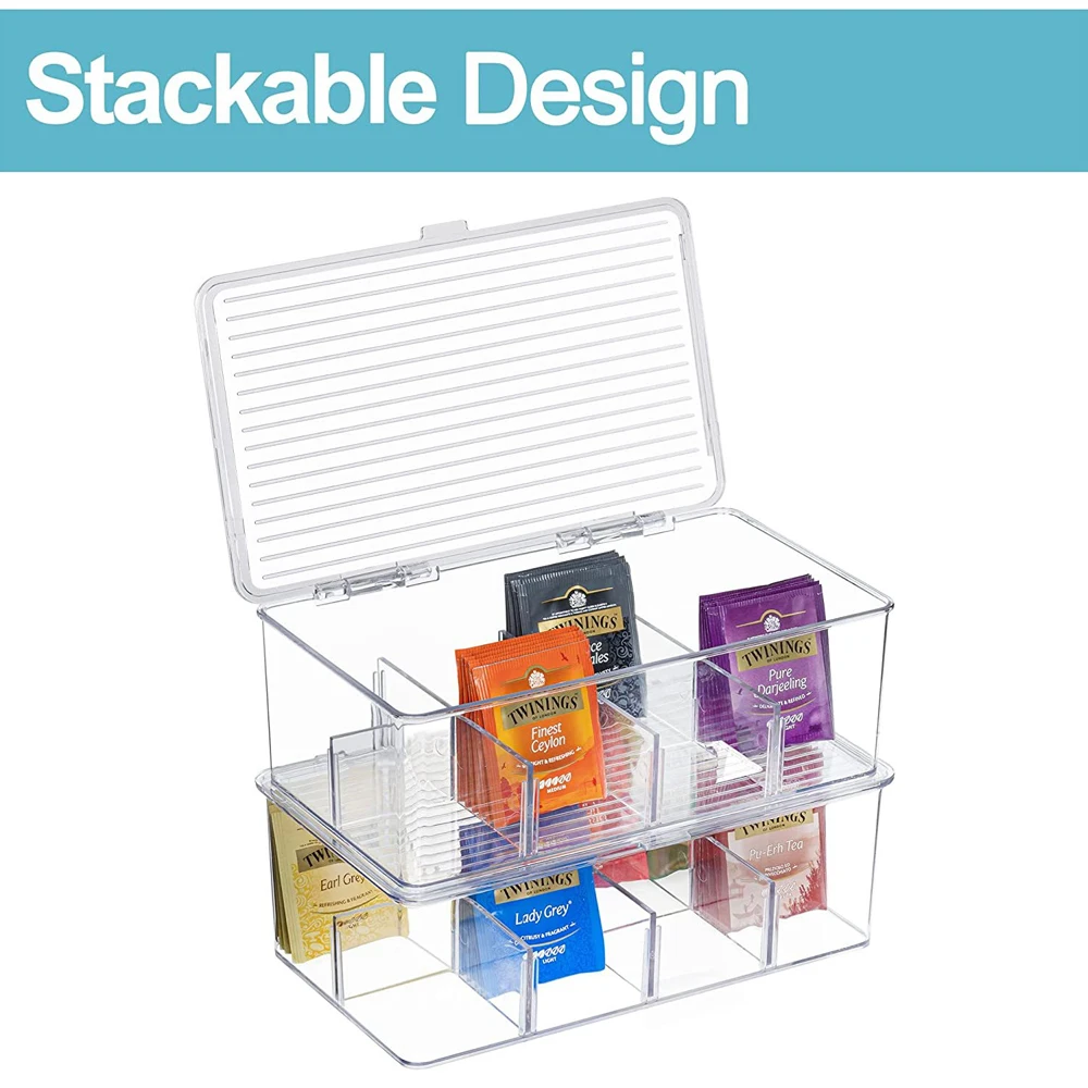 

Shatter-resistant Storage Box Transparent Cover Design Split Storage Stackable Teacup Infuser Storage Holder Home Tea Organizer