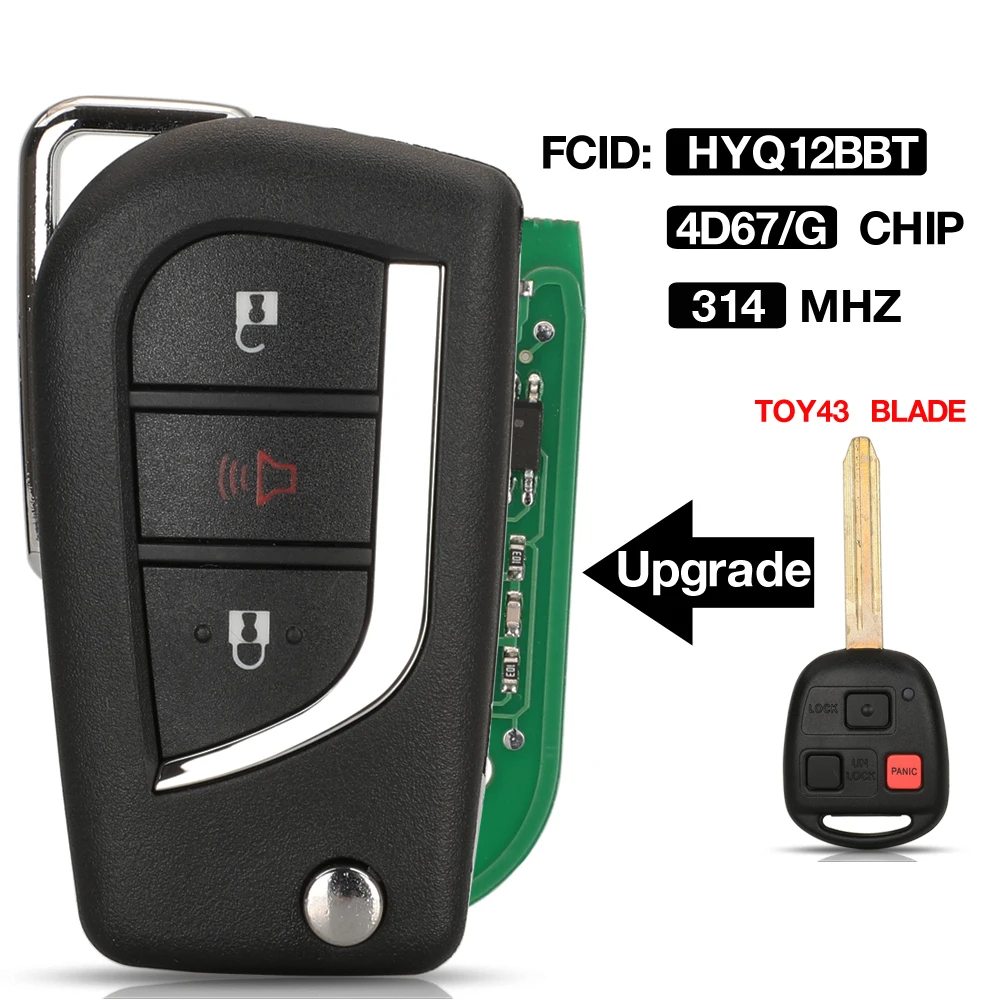 

Jingyuqin 3 кнопки HYQ12BBT 314 МГц 4D67/G чип обновленный откидной дистанционный Автомобильный ключ для Toyota FJ Cruiser Land Cruiser с лезвием TOY43