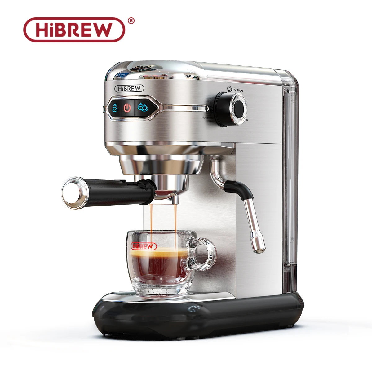 HiBREW 에스프레소 머신 카푸치노 라떼 이녹스용 컴팩트 커피 메이커, 반자동 슈퍼 슬림 ESE POD 및 파우더 H11, 19 바
