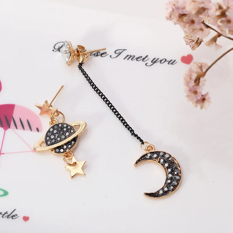 

Korean Fashion Moon Saturn Pendant Asymmetric Long Earrings Women's Simple Temperament Earrings Women's Jewelry Wholesale