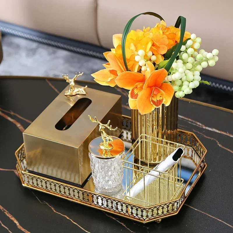 Роскошная металлическая золотая коробка для салфеток поднос банка хранения