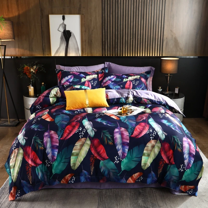 

Комплект постельного белья Bonenjoy из 4 предметов, с красочными перьями, с 3D принтом, пододеяльник, простыня, Королевский размер, fundas ноrdicas, пост...