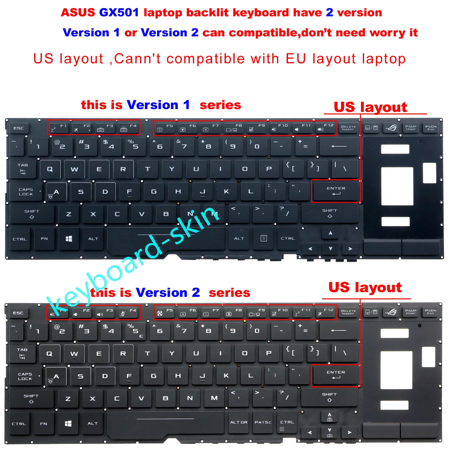 Новая клавиатура US с подсветкой для ноутбука Asus GX501 GX501V GX501GI GX501VI GX501VIK GX501VS GX501VSK -