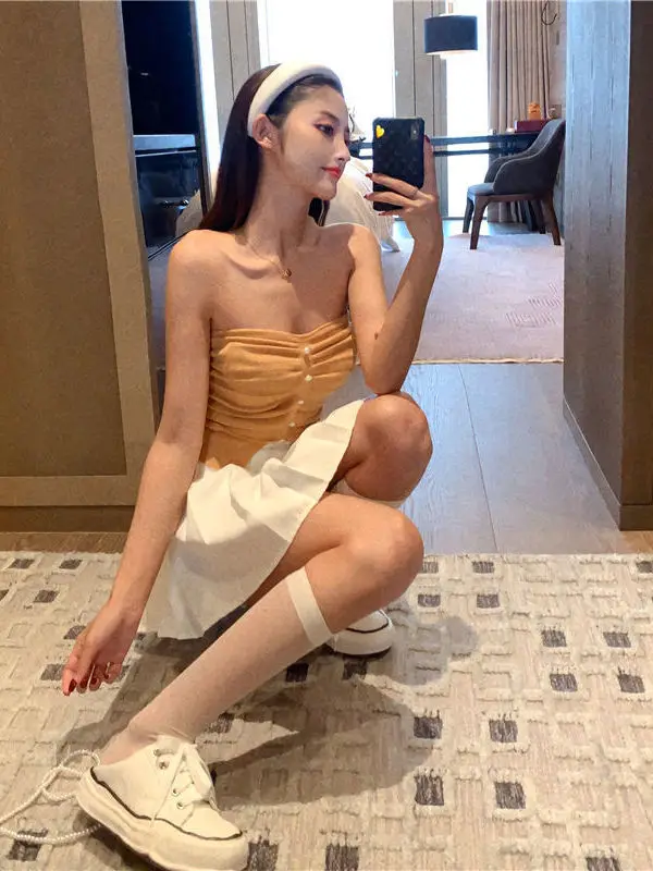 Маленькая группа острых девушек плиссированный однотонный вязаный жилет без