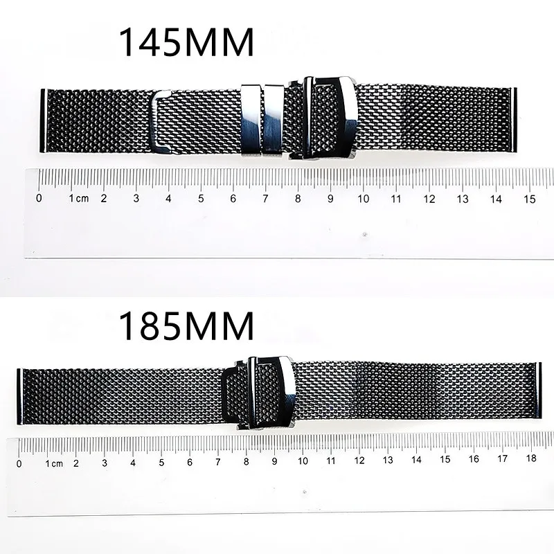 20MM 22MM Silver High-quality Stainless Steel Pilot Folding Buckle Milan Mesh Strap with With Quick Release Spring Bar