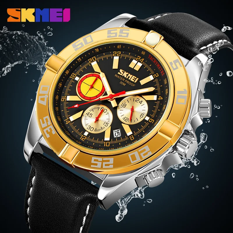 Skmeimen's watch quartz retro Belt Men's Watch luminous waterproof multi-function chronograph men