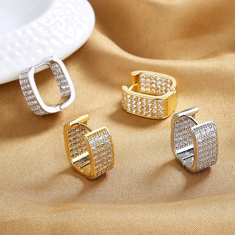 

Women's Delicate Double-Sided Zircon Geometric Square Earrings U-Shaped Metal Gold Simple and Versatile Wedding Jewelry
