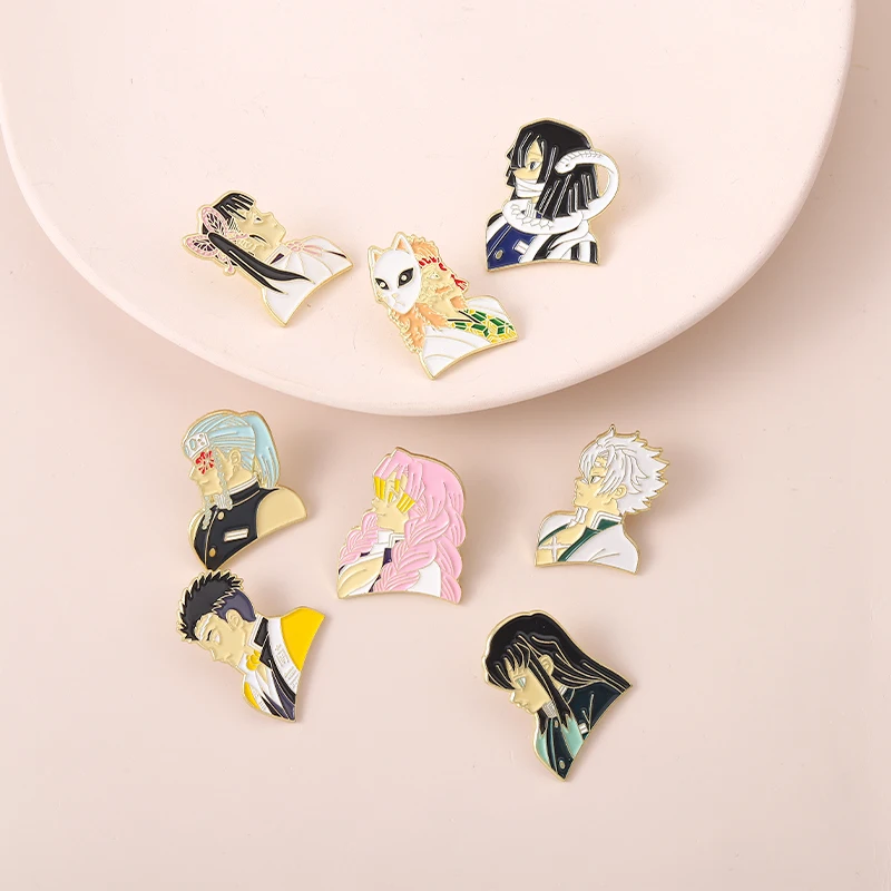 

Demon Slayer Enamel Pins Iguro Obanai Sanemi Kanroji Mitsuri Brooches Lapel Pins Badge Backpack Accessories Gift for Friends