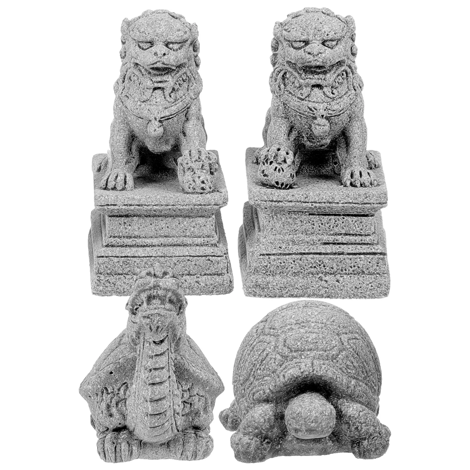 

4pcs Micro Landscape Decorations Miniature Guardian Lion and Turtle Decors Bonsai Decorations