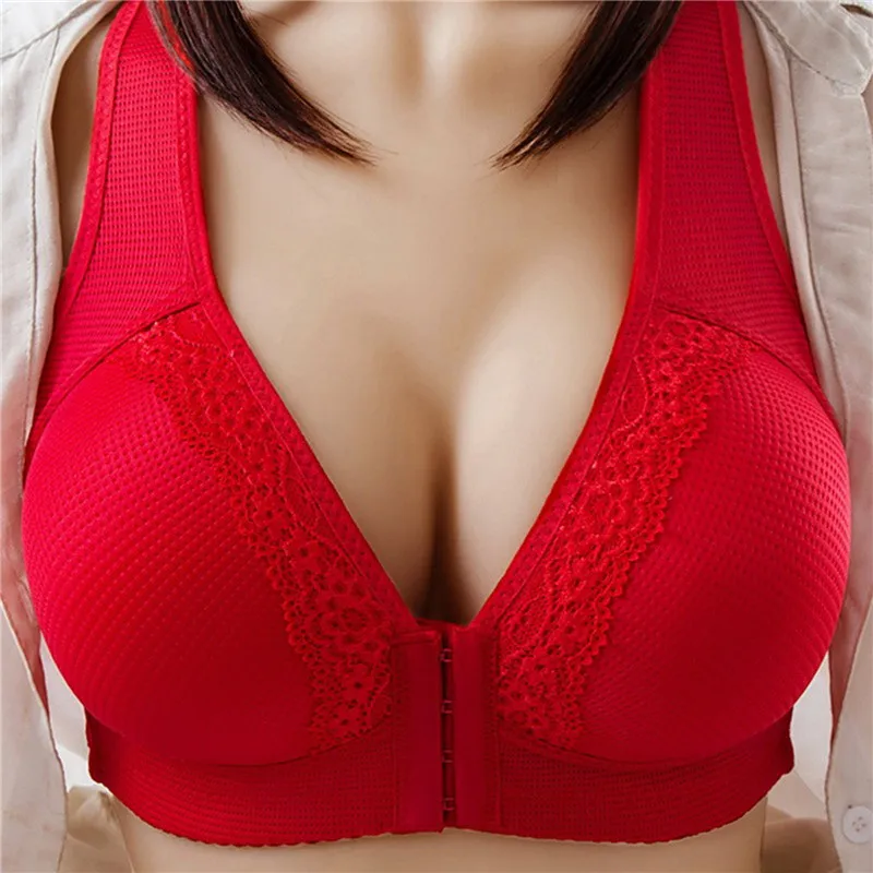 

Women'S No Steel Ring Front Buckle Beautiful Back Thin Sexy Underwear Front Closure Bra Wireless Bra Cup