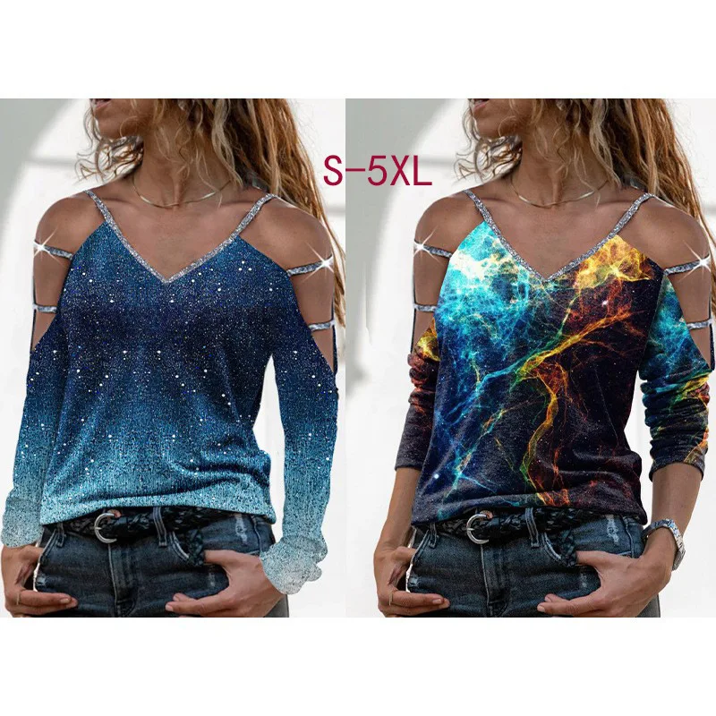 

Женская свободная футболка с длинным рукавом, с дырками