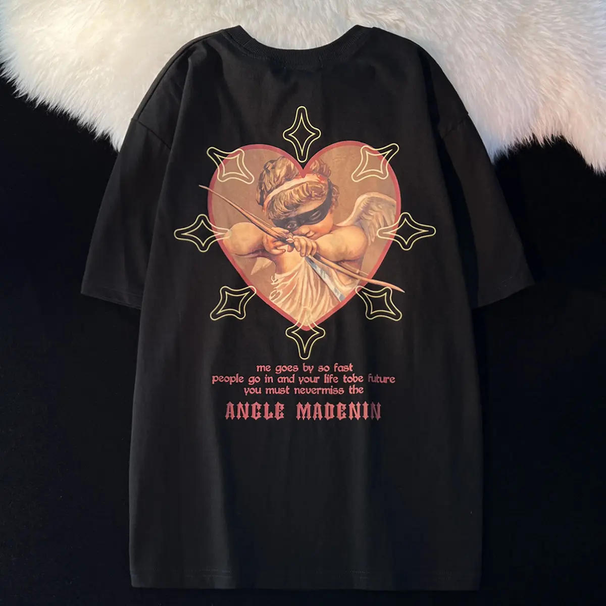 Футболка женская в стиле ретро с Купидоном Свободный Топ коротким рукавом