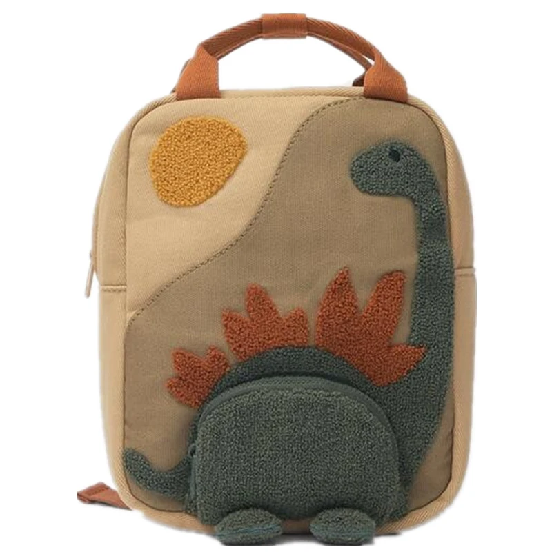 Kindergarten Children Backpack Embroidery Sun Long Neck Small Dinosaur Animal-shaped Bag Embroidered Cartoon Canvas Backpack