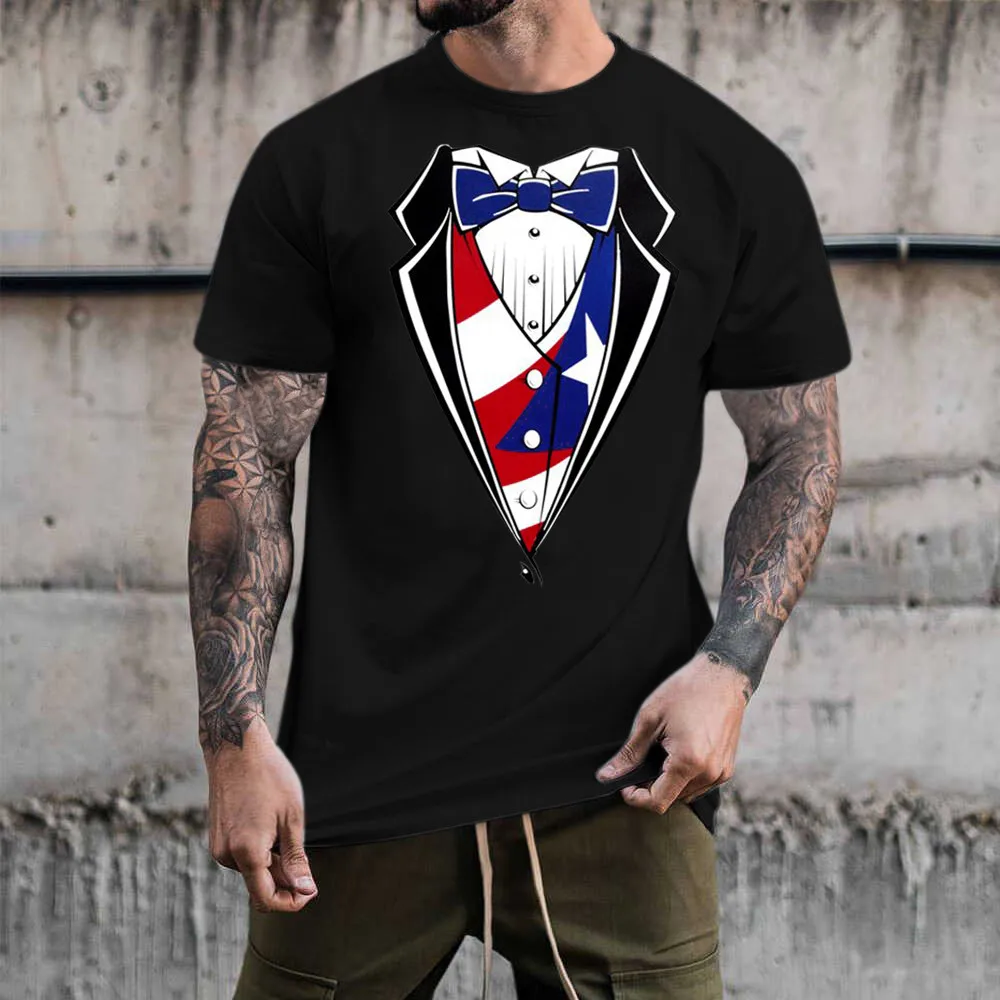 

Футболка мужская свободного кроя, костюм на День Независимости, рубашка с принтом, топ с круглым вырезом и коротким рукавом, комплект с топо...