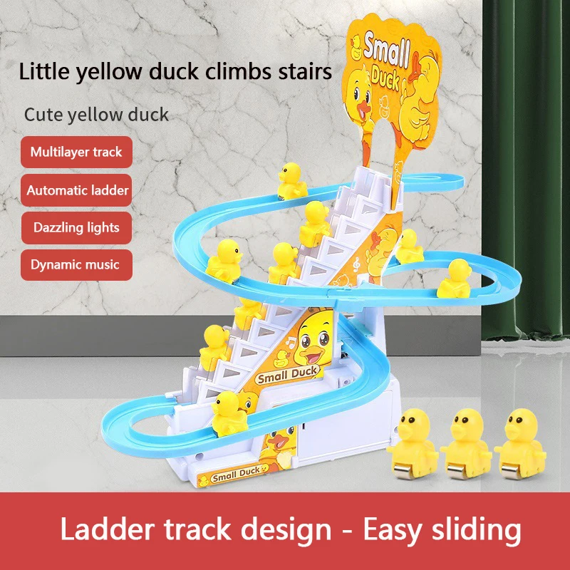 Duck Climbing Stair Electric Rail slide Toy LED Colorful Lights Music Roller Coaster Funny Parenting Interactive Electronic Toys